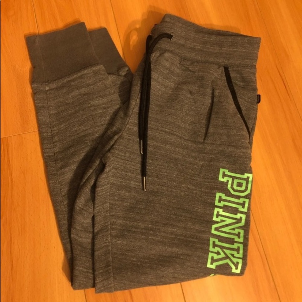 PINK Victoria Secret NWOTJoggers w/neon green logo